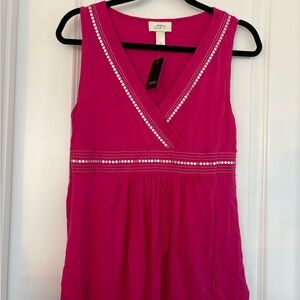 Ann Taylor LOFT Embroidered Pink V-Neck Sleeveless Jersey Tank Top Size M